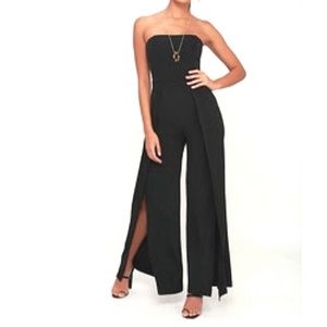 Lulus Black Strapless Jumpsuit with Side Slit